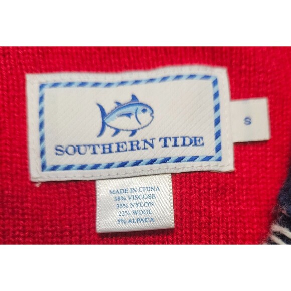 Southern Tide Quarter Zip Sweater S Blue Fair Isle Nautical Holiday Wool Alpaca - Picture 7 of 11
